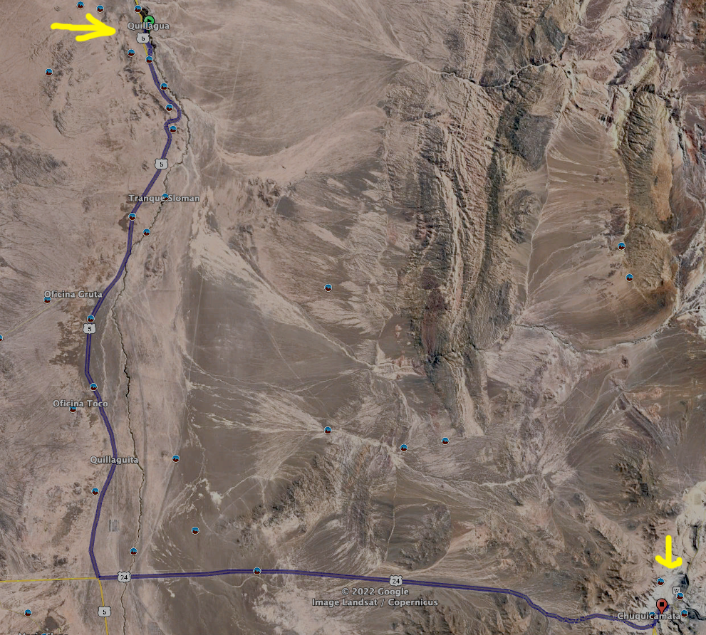 Des mines de cuivre de Chuquicamata au village de Quillagua